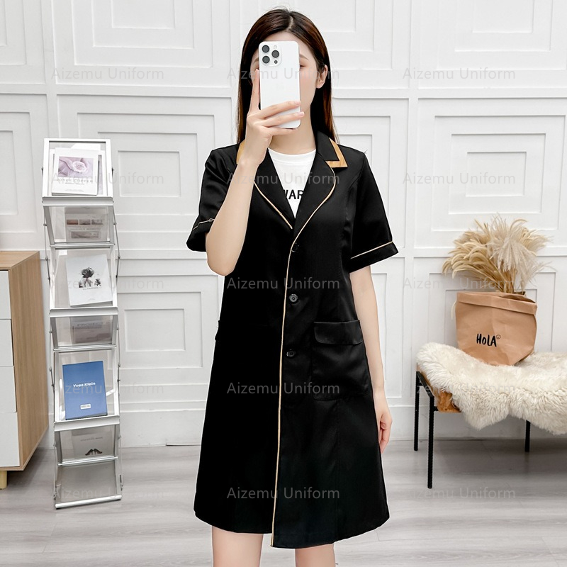 Medical Lab Coat - Uniforme de belleza negro con bata
