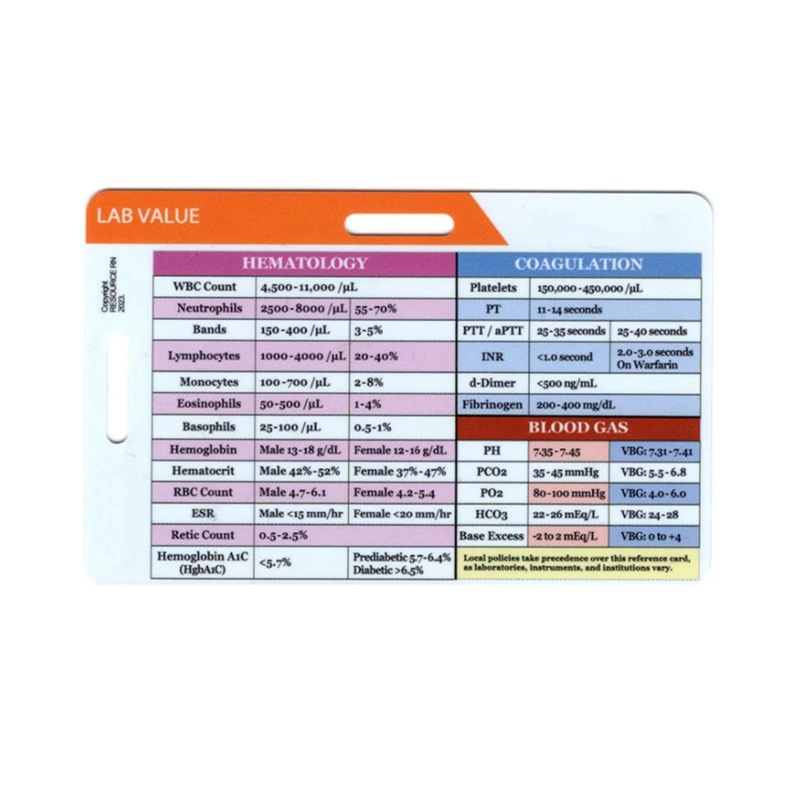 Tarjeta de Referencia para Val - Medical Lab Values reseña y precio